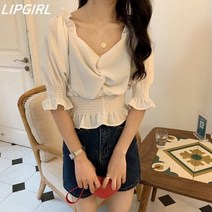 프릴 스모크밴딩 꼬임블라우스