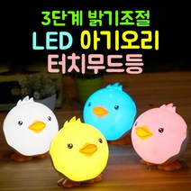 도매창고 LED 캐릭터 아기오리 터치 무드등 터치무드등 말랑말랑 덕 인테리어조명 USB 충전식 취침등 수유등 수면등, 핑크
