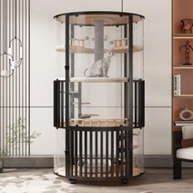 고양이 아파트 대형 파노라마 유리 빌라 단단한 나무 가정용 캐비닛 실내 자유 공간 집, 2.Universal wheel