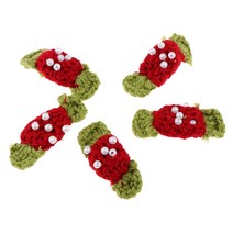 5Pcs 수제 크로 셰 뜨개질 사탕 꽃 아플리케 꾸밈 5.5x2.5cm, 폴리 에스터, 레드