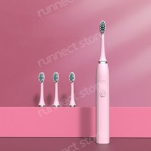 초음파 자동 진동기 화이트닝 전동 칫솔 성인용 IPX7 방수 3 브러시 헤드 배터리 유형, A 핑크