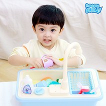 해피플레이 물 나오는 리얼 뽀득뽀득 싱크대 어린이 유아 주방놀이 소꿉놀이 장난감, 뽀득뽀득 싱크대 블루