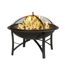 Fire Beauty 화덕 야외 목재 연소 화덕 BBQ 그릴 스틸 화덕 스파크 스크린 커버 통나무 석쇠 캠핑 해변 모닥불 피크닉 뒷마당 정원용 포커, Black