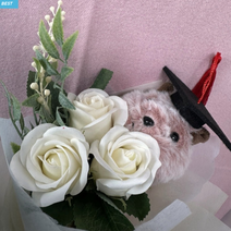 졸업식 비누꽃다발 인형꽃다발 유치원 학예회 6학년 졸업식 재롱잔치 입학 졸업 인형 꽃다발 토끼 곰인형 학사모쿼카 키링, 학사모 개구리, 미니