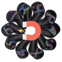 자석 아이언커버세트10ea 홀로그램 블랙 골프헤드커버 골프채커버, 자석 아이언커버 10개 세트 홀로그램 블랙