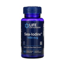 라이프 익스텐션 Sea Iodine 시 요오드 아이오딘 1000mcg 60정 칼륨 함유, 60 베지테리언 캡슐, 1개