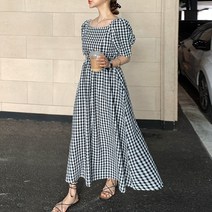 퍼니걸스 5089 스퀘어 체크 고방 롱 원피스 여성의류