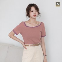 ANYOU 여름 여성 예쁜 반팔티 줄무늬 반팔니트 여성반팔티 트랜드 여자크롭티 여름니트 크롭티 반팔티 슬림핏 여성니트티