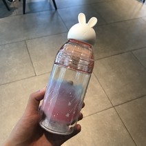 [행복열매] 스타벅스 머그컵 텀블러 유리컵 귀여운 롤러 코스터 벚꽃 고양이 발 귀여운 토끼 마우스 레인보우 핑크 퍼플 알파카 딸기 마크 밀짚 보온병, 15oz 화려한 중추 멩 토끼 냉수 병