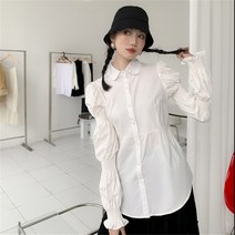 여자루즈핏셔츠 2022뉴타입 봄 부드러운타입 어려보이는 매력 디자인 거품 프릴소매 스위트 긴팔소매 흰와이셔츠