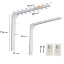1 쌍 L 자형 선반 브래킷 헤비 듀티 벽 장착 브래킷 강한 금속 강화 브래킷 직각 코너 브레이스, 300*250, 하얀색