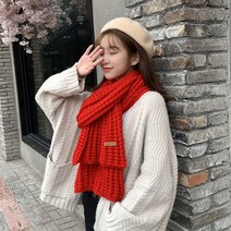 ins 하라주쿠풍 굵은 털실 니트 머플러 여 겨울 한국판 와일드 보온 일본계 학생 순색 머플러 트렌드