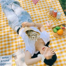 (1+1)감성 체크 휴대용 방수 접이식 돗자리 캠핑 피크닉 한강 150*200, 레드체크2