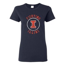 NCAA 디스트레스드 서클 로고 팀 컬러 여성용 티셔츠 칼리지 대학교 Msu 스파르탄 숲 422559, Illinois Fighting Illini Navy, 3X-Large