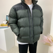 남자 오버핏 숏패딩 어깨 배색 견장 패치 빅사이즈 점퍼