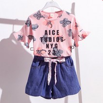여아 여름옷 세트 마린룩 아동복 여름 한국 티셔츠 중 청 반바지 투피스 R11506
