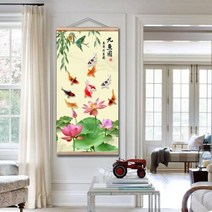 중국 족자 중국집 소품 장식 그림 현대 바람 스크롤 월 아트 연꽃 잉어 캔버스 홈 인테리어 그림82