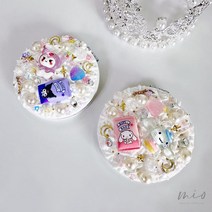 [헤이플레이키트] DIY 손거울 만들기 키트 / 데코덴 꾸미기 세트 산리오 파츠 선물, A 바이올렛, B 핑크리본