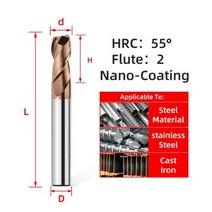 Tooleye HRC55 초경 엔드 밀 1 3 4 5 6 8 10 12mm Shank 2 플루트 밀링 커터 절삭 공구 CNC Maching Coating Flat Endmills, d14xD14x150L - 1pc HRC55 2F