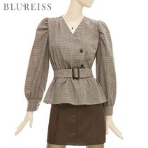 블루레이스 블루레이스 벨트핏체크페플럼블라우스_B2F1BL5041