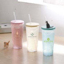 국내생산 주문 제작 심플 빨대컵 670ml 리유저블 투명 돔 콜드컵 텀블러 플랫 _ 22092786EA, 쿠팡 자비샵 블루