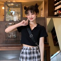 여성 반팔티 티셔츠 슬림 핏 반소매 여자반팔티셔츠 크롭 T 스퀘어 넥 인박카229