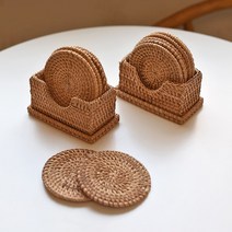 원형 10cm 컵받침 카페 인테리어소품 라탄코스터 6p세트 세로형홀더