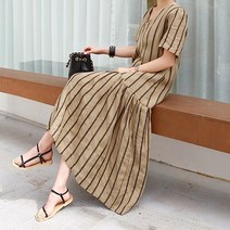 갠소 린넨 ST 브이 셔링 원피스