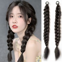 하이유니 땋은 벼머리 링 트윈테일 붙임 머리 헤어 여자 여성 부분 피스 가발 2피스 - 1세트, 라이트브라운 / 2피스 - 1세트