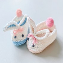 ﻿토끼 아기 신발 코바늘 뜨개 DIY 키트 (코바늘 동영상 포함), 핑크레빗, 1개