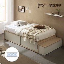 장인가구 벤스 슬라이딩 높은 빅수납침대 계단수납형+본넬매트SS, 화이트오크