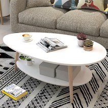 리빙아이 심플 거실 좌식 타원형 테이블 탁자 협탁 2단 티테이블 900, 화이트