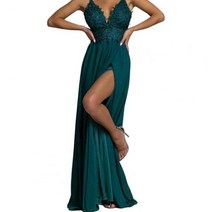 하객 원피스 Backless 세련된 바닥 길이 높은 분할 연회 드레스 레이스 이브닝 Pleated 칵테일 파티