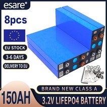 인산철 배터리 3.2V Lifepo4 150AH 8 개 대용량 브랜드 새로운 리튬 철 인산염 셀 12V 24V 36V 48V RV 골프 카트 배터리 충전지 160498, 8PCS