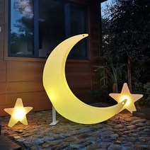 빛나는 달 램프 야외 경치 좋은 정원 장식 대형 초승달 별 초승달 풍경 좌석 달 램프, 1.4m달+별단색16종그라데이션모드4종