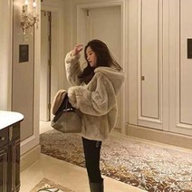 여성 페이크 퍼 밍크 자켓 울 양털 부클 에코 가죽 코트 가을 ​​겨 느슨한 플러시 두꺼운 스탠드 칼라 지 스웨터 스웨터