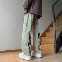 힙합 바지 염색 감각 바이브 머드 스트리트 아메리칸 옐우 인 청바지 남성용 하