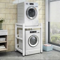 세탁기받침대 스탠드 건조기 선반 다용도실 수납 타워, 두께2.5cm 티크색 보드 + 화이트 선반