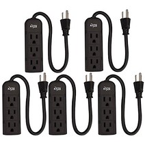 KMC 3-Outlet Power Strip Power Extension Cord 5-Pack Outlet Saver 1-Foot Cord ETL Listed, 1