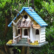 야외새장 나무 새둥지 새집 원목 앵무새 둥지 사육장, 파란색 상단과 흰색 벽