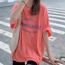 프리티글라라 여성 박시 레터링 오버핏 반팔 티셔츠 s-06g