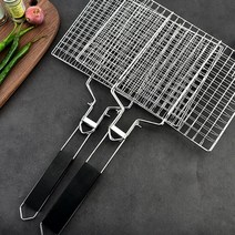 프리폼 스텐 양면석쇠 사각 손잡이 접석쇠 바베큐 캠핑 차박 풀빌라 직화 그릴 석쇠판, 1개