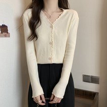 데이홀릭 여성용 캐주얼 봄 가을 꼬불라인 브이넥 슬림골지 니트 여성 기본 가디건