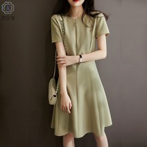 [연당월]분위기 반팔 원피스 여하 2022 디자인 우아하고 스타일리쉬한 말차 그린 슬립 자녀