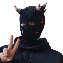 할로윈 재미 있는 뿔 북유럽 인테리어 니트 모자 비니 따뜻한 전체 얼굴 커버 스키 마스크 야외 스포츠용 방풍 발라클라바, Adult 57 59cm, 09 BLACK