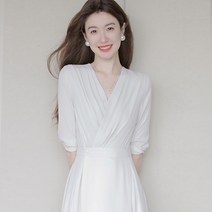 프렌치 레트로 티타임 스커트 고급감 데님 롱스커트 블루 긴팔 셔츠 원피스