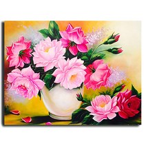 화야루이 액자 보석십자수 캔버스형 DIY 키트 40 x 50 cm, 1세트, GR028. 화병 장미꽃
