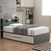 마린 LED 콘센트 서랍형 침대 슈퍼싱글 퀸 평상형, 오크