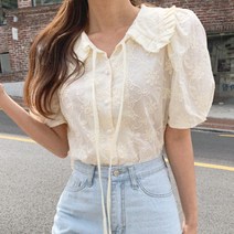 퓨어한펀칭 뜨게펀칭 카라블라우스