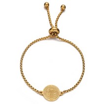 십자가 팔찌 뱅글 골드 컬러 San Benito 여성 스테인리스 스틸 메탈 세인트 베네딕트 크로스 Jesus Bracelet Adjustable Chain